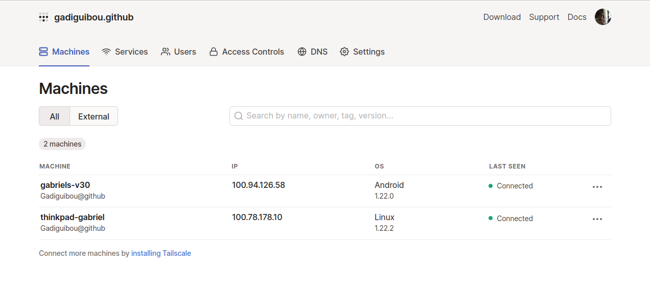 The Tailscale admin dashboard